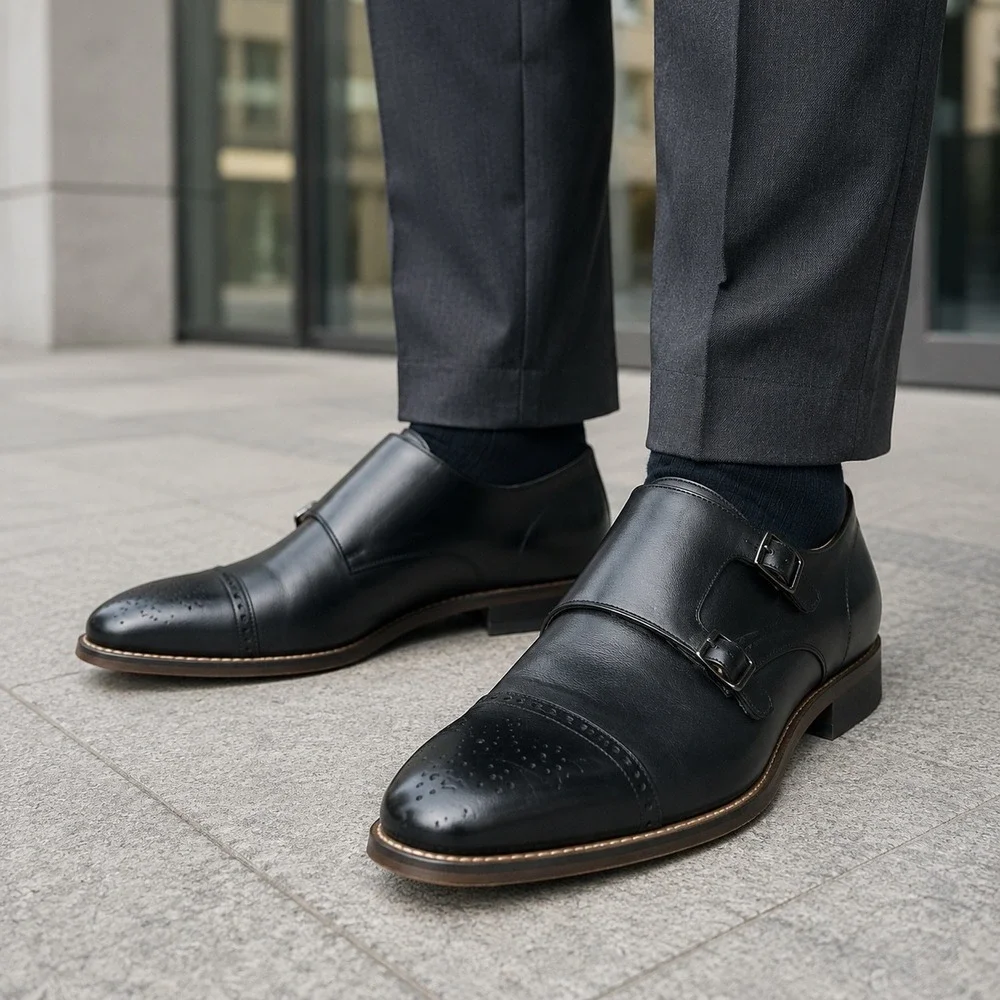J. Murphy Johnston & Murphy Black Leather Double Monk Strap Shoes 13M 59 1041